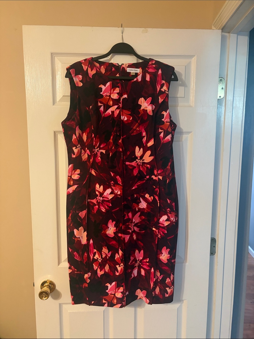 Calvin Klein Black Dress with Pink and Red Floral Print Midi